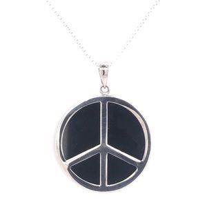 Round Black And White Peace Sign Pendant